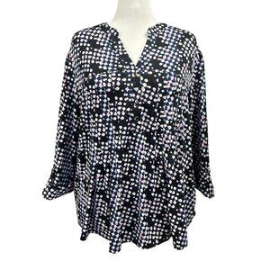 Cocomo Abstract Dotted Pintuck Popover Blouse Cuffed Sleeve Size 3X